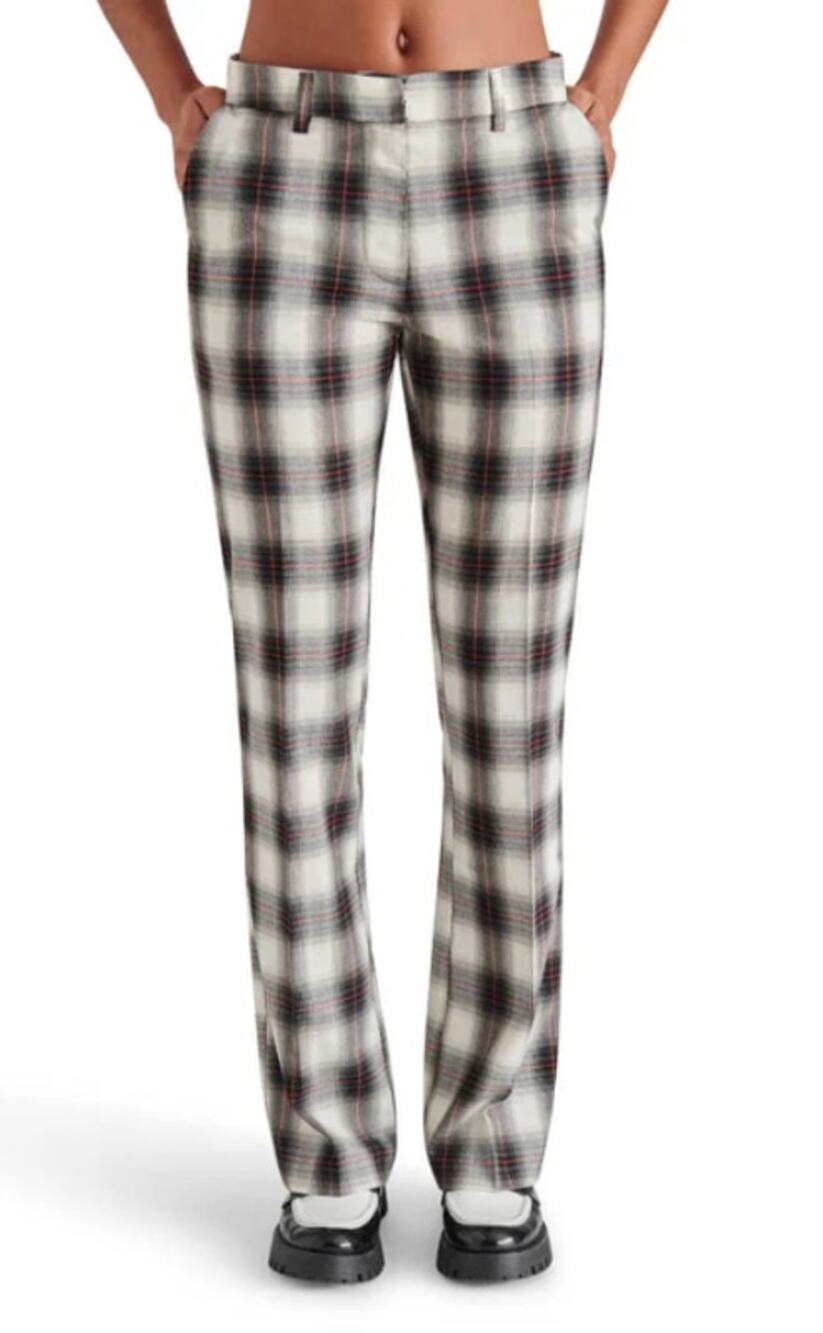 Steve Madden Pants Plaid Black White Tartan Bootcut Flare NWT Trouser M (31x33)